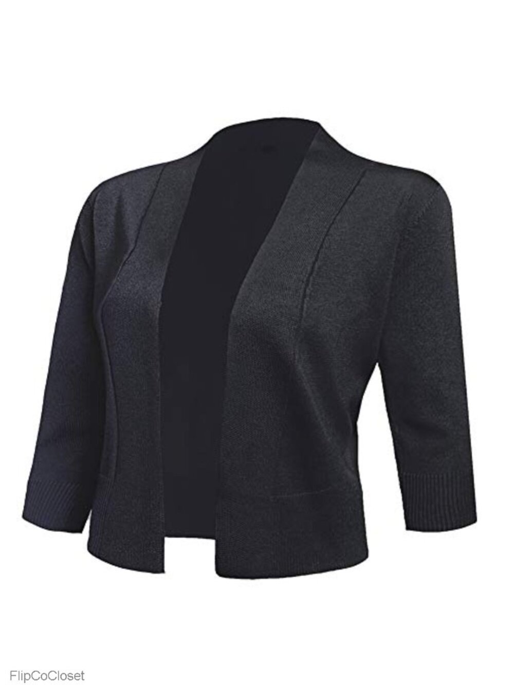 Women's 3/4 Sleeve Cropped Cardigan Open Front Shrug Knit Sweater